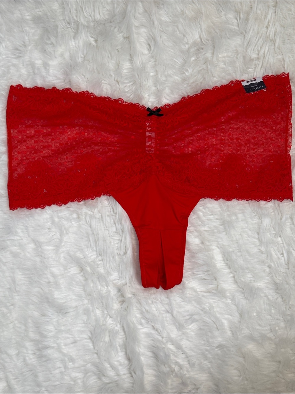 Women's Cacique Split Crotch Thong Panties Red Lace Size 26/28 NWT